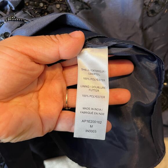 Adrianna Papell Sz 2 Jersey & Taffeta High‎ Neckline Beaded Dress Navy Black New - Picture 6 of 9